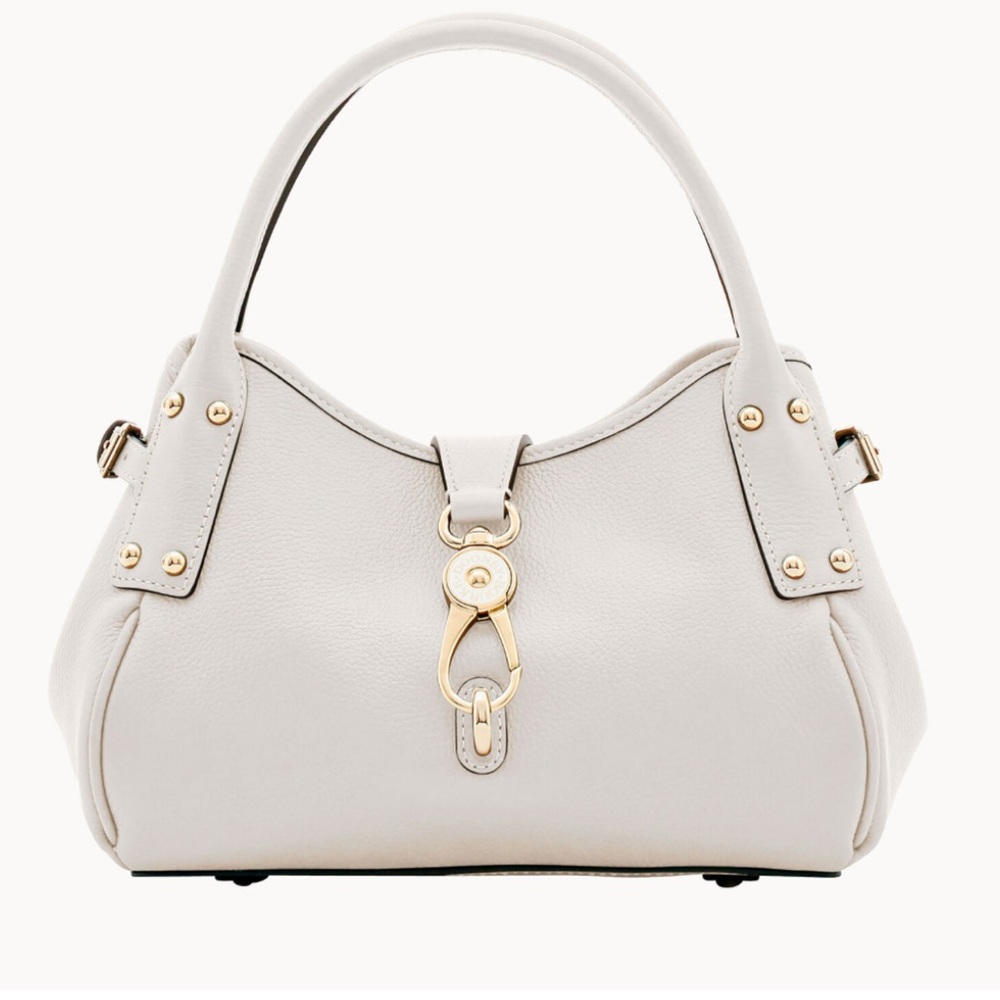 Dooney & Bourke Belvedere Medium Logo White Cream Satchel with Gold Accents - Picture 3 of 16